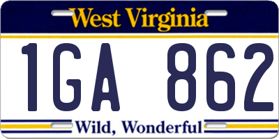 WV license plate 1GA862