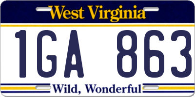 WV license plate 1GA863