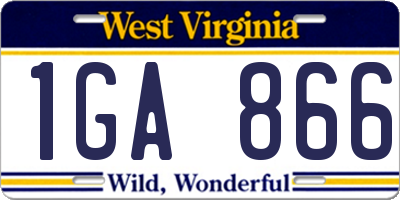 WV license plate 1GA866