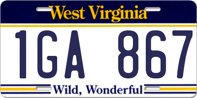 WV license plate 1GA867