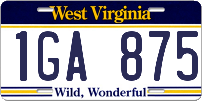 WV license plate 1GA875