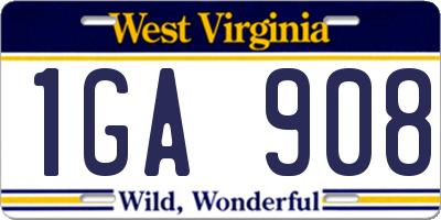 WV license plate 1GA908