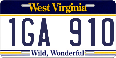 WV license plate 1GA910