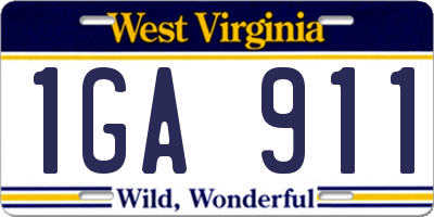 WV license plate 1GA911