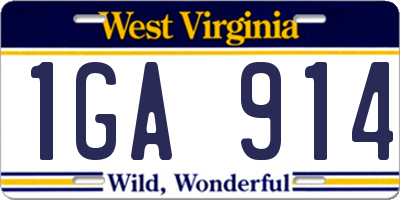 WV license plate 1GA914