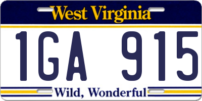 WV license plate 1GA915