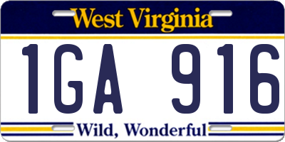 WV license plate 1GA916