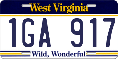 WV license plate 1GA917