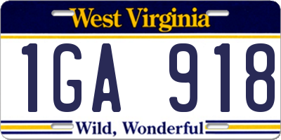 WV license plate 1GA918
