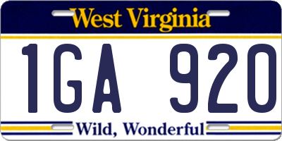 WV license plate 1GA920