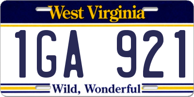 WV license plate 1GA921