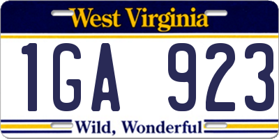 WV license plate 1GA923