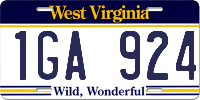 WV license plate 1GA924