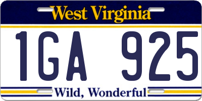 WV license plate 1GA925