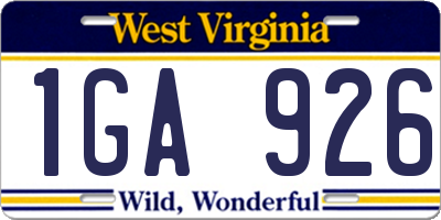 WV license plate 1GA926
