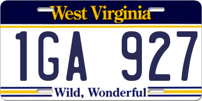 WV license plate 1GA927