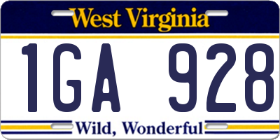 WV license plate 1GA928