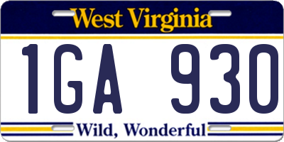 WV license plate 1GA930