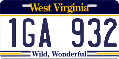 WV license plate 1GA932