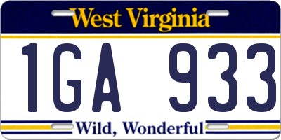 WV license plate 1GA933
