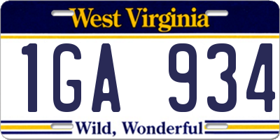 WV license plate 1GA934