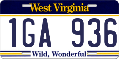 WV license plate 1GA936