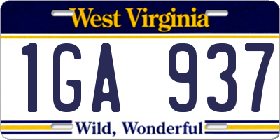 WV license plate 1GA937
