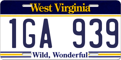 WV license plate 1GA939