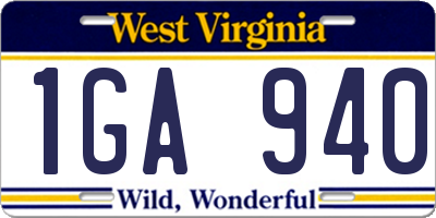 WV license plate 1GA940