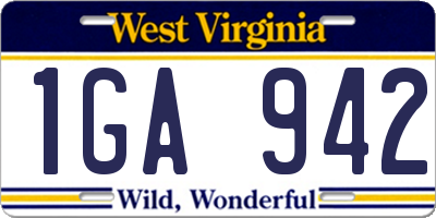 WV license plate 1GA942