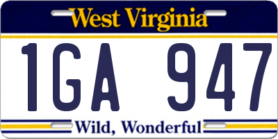 WV license plate 1GA947