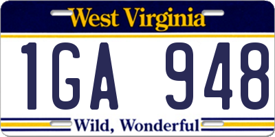 WV license plate 1GA948