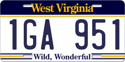 WV license plate 1GA951