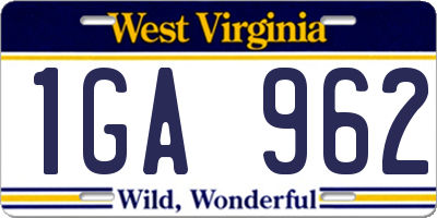WV license plate 1GA962