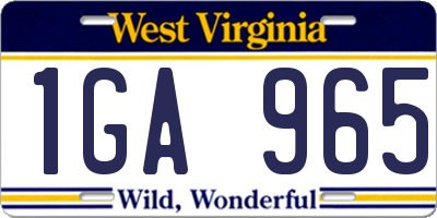 WV license plate 1GA965