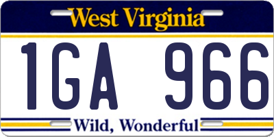 WV license plate 1GA966