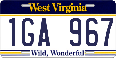 WV license plate 1GA967