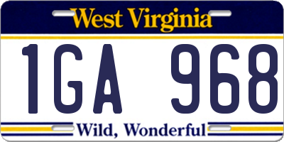 WV license plate 1GA968