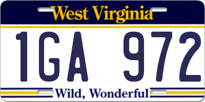 WV license plate 1GA972