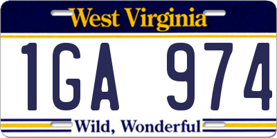 WV license plate 1GA974