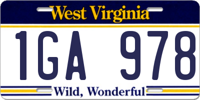 WV license plate 1GA978