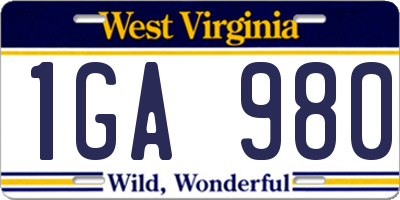 WV license plate 1GA980