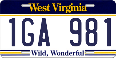 WV license plate 1GA981