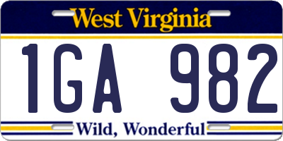 WV license plate 1GA982