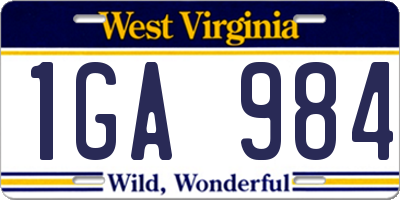 WV license plate 1GA984