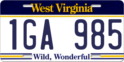 WV license plate 1GA985