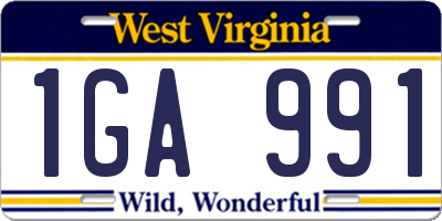 WV license plate 1GA991
