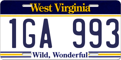 WV license plate 1GA993
