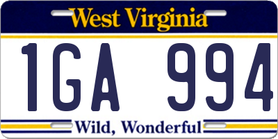 WV license plate 1GA994