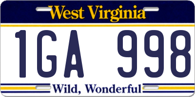 WV license plate 1GA998
